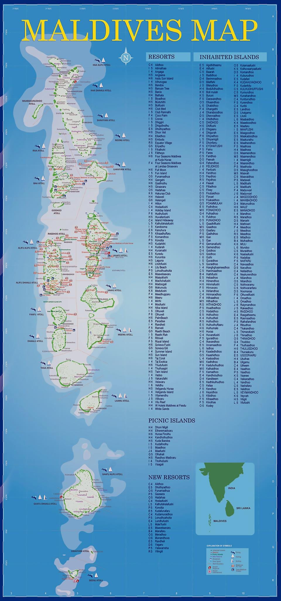 χάρτης της μαλδίβες νήσους resorts